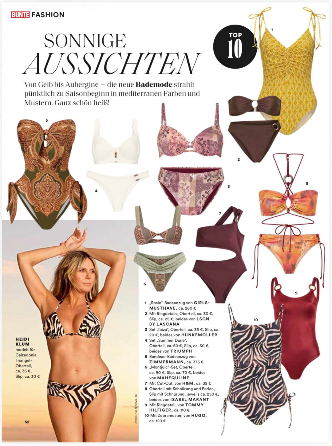 Mahéquline featured in BUNTE magazine summer 2026 swim Top 10