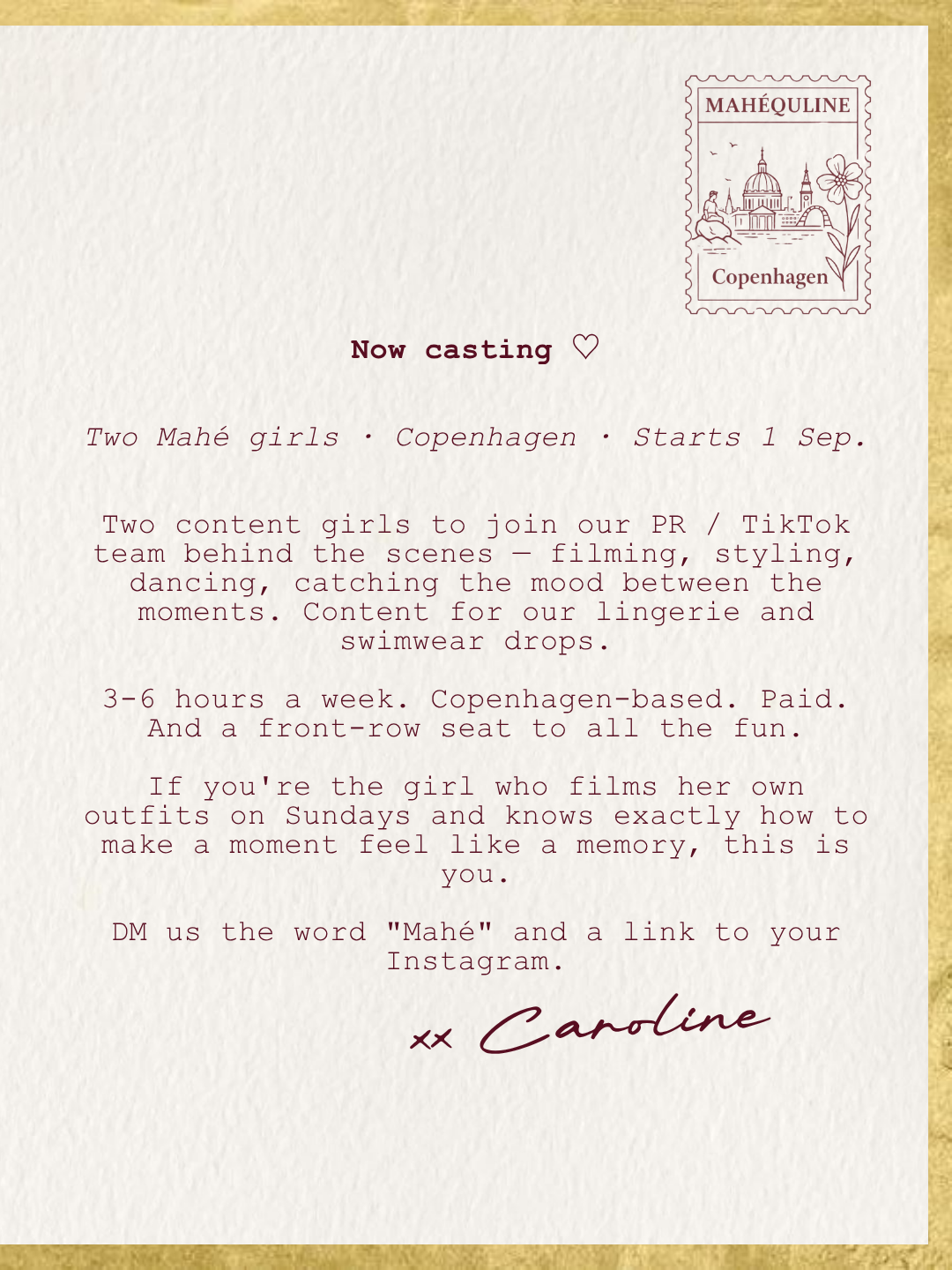 Now casting: Mahéquline hiring PR TikTok content team in Copenhagen